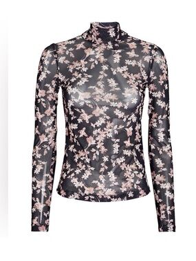 Intermix Sheer Black Mock Neck Top
